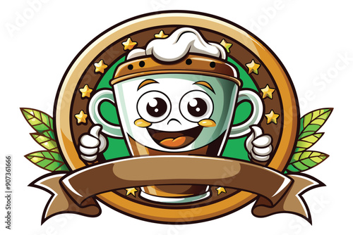 Happy Coffee Cup Character Mascot Logo Design