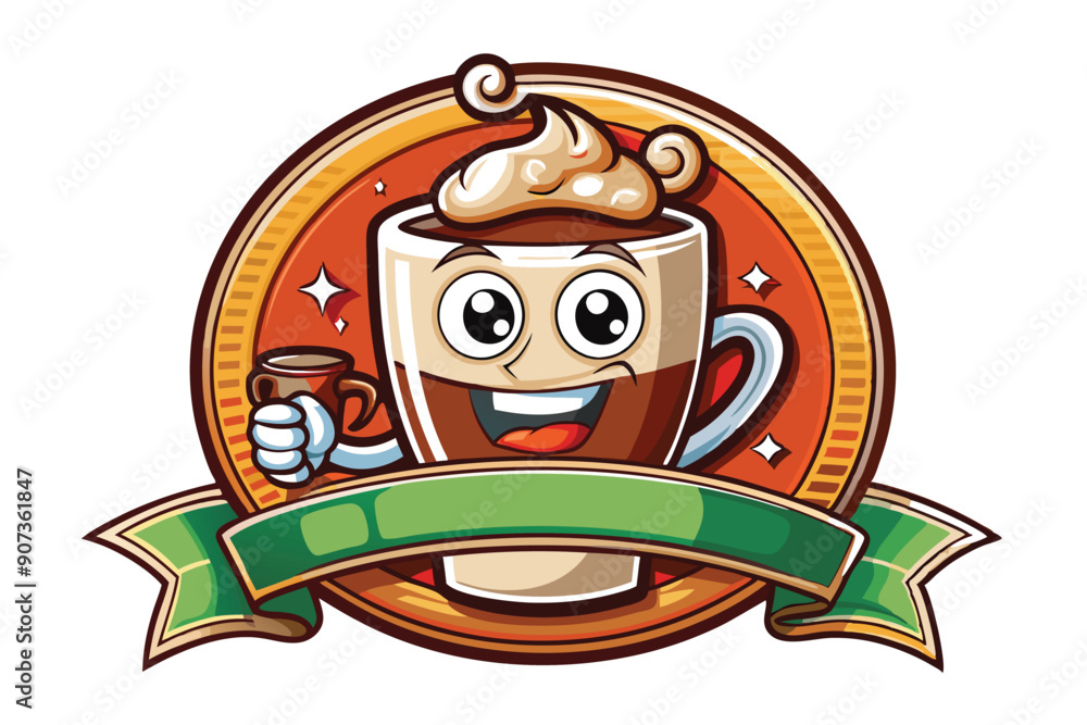 Cartoon Coffee Cup with Whipped Cream and Ribbon Cartoon Coffee Cup with Whipped Cream and Ribbon