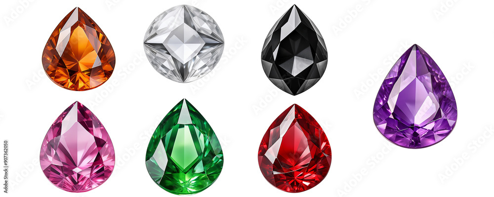 Fototapeta premium Collection of gems isolate on transparent background.