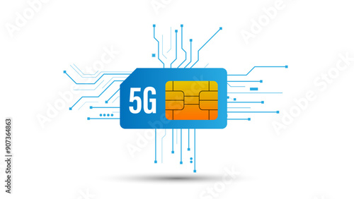 5G SIM card. Mobile technology symbol isolated on white background.