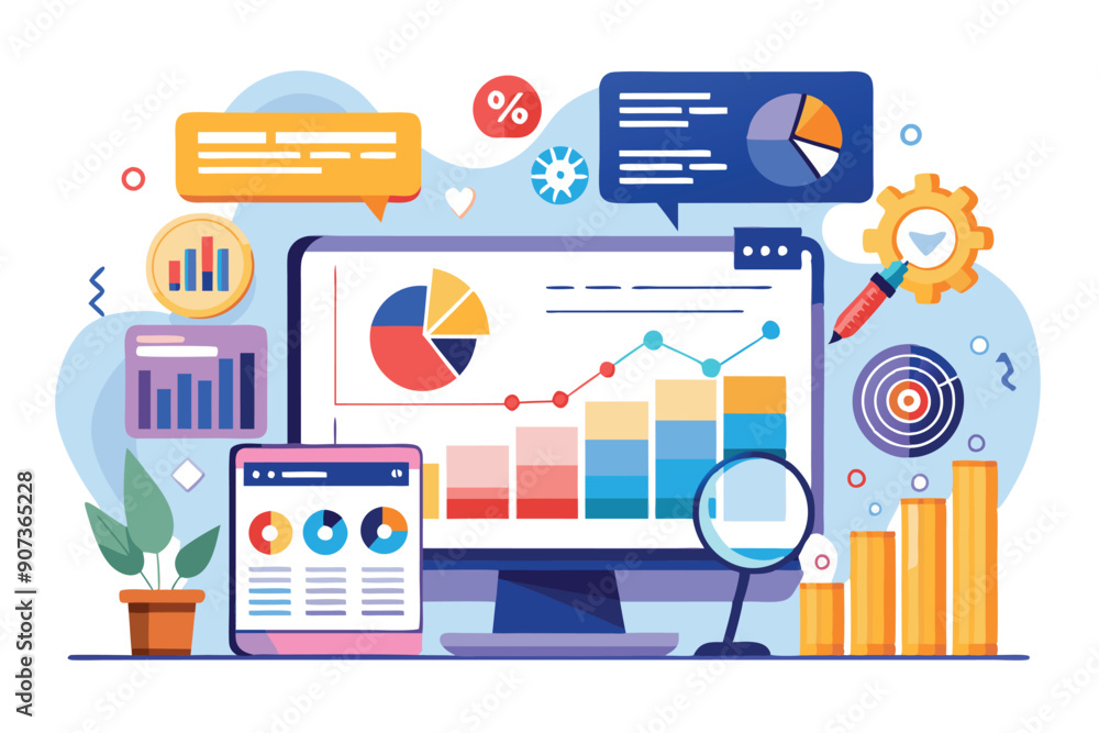 Data Analysis with Charts, Graphs, and Icons on a Desktop Computer Data Analysis with Charts, Graphs, and Icons on a Desktop Computer
