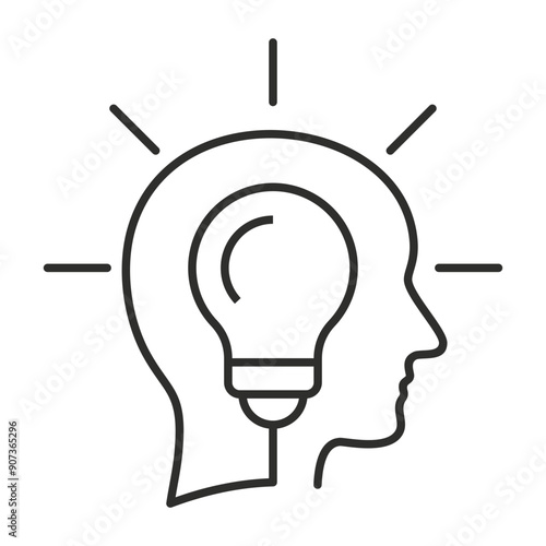 The brain with light bulb icon, describes the process of thought and cognitive function outline icon, editable vector illustration and transparent graphic element. Isolated on white background
