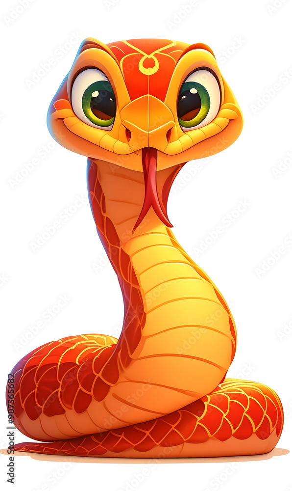 Fototapeta premium Cute cartoon red snake isolated on white background