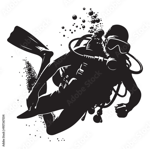 Scuba diving people silhouettes vector illustrations isolated on white background.