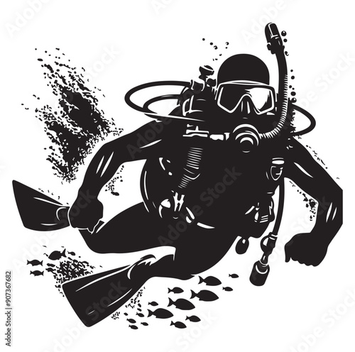 Scuba diving people silhouettes vector illustrations isolated on white background.
