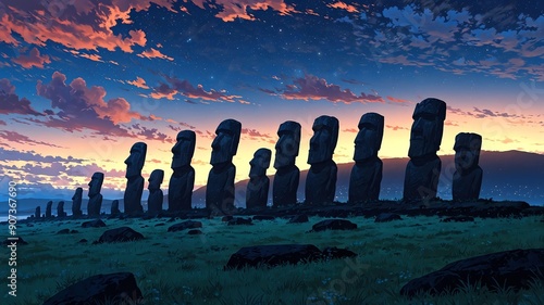 easter island chile natural wonders around the world sunset view anime theme