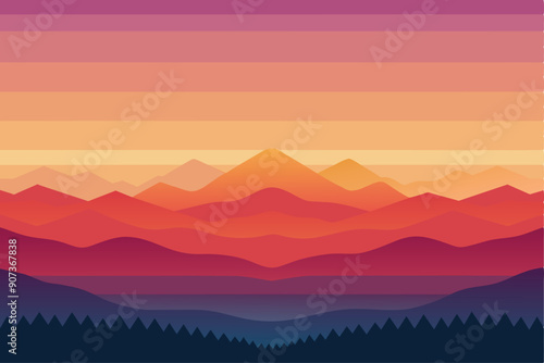 A Silhouette of Mountains and a Forest at Sunset