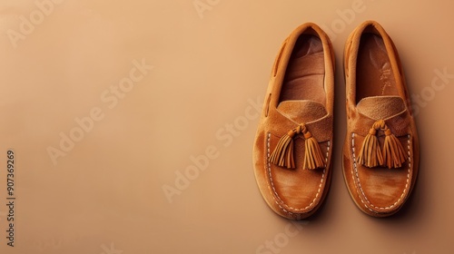 High-quality moccasins with tassels, chic and fashionable, isolated against a plain background, perfect for product advertisements with space for text photo