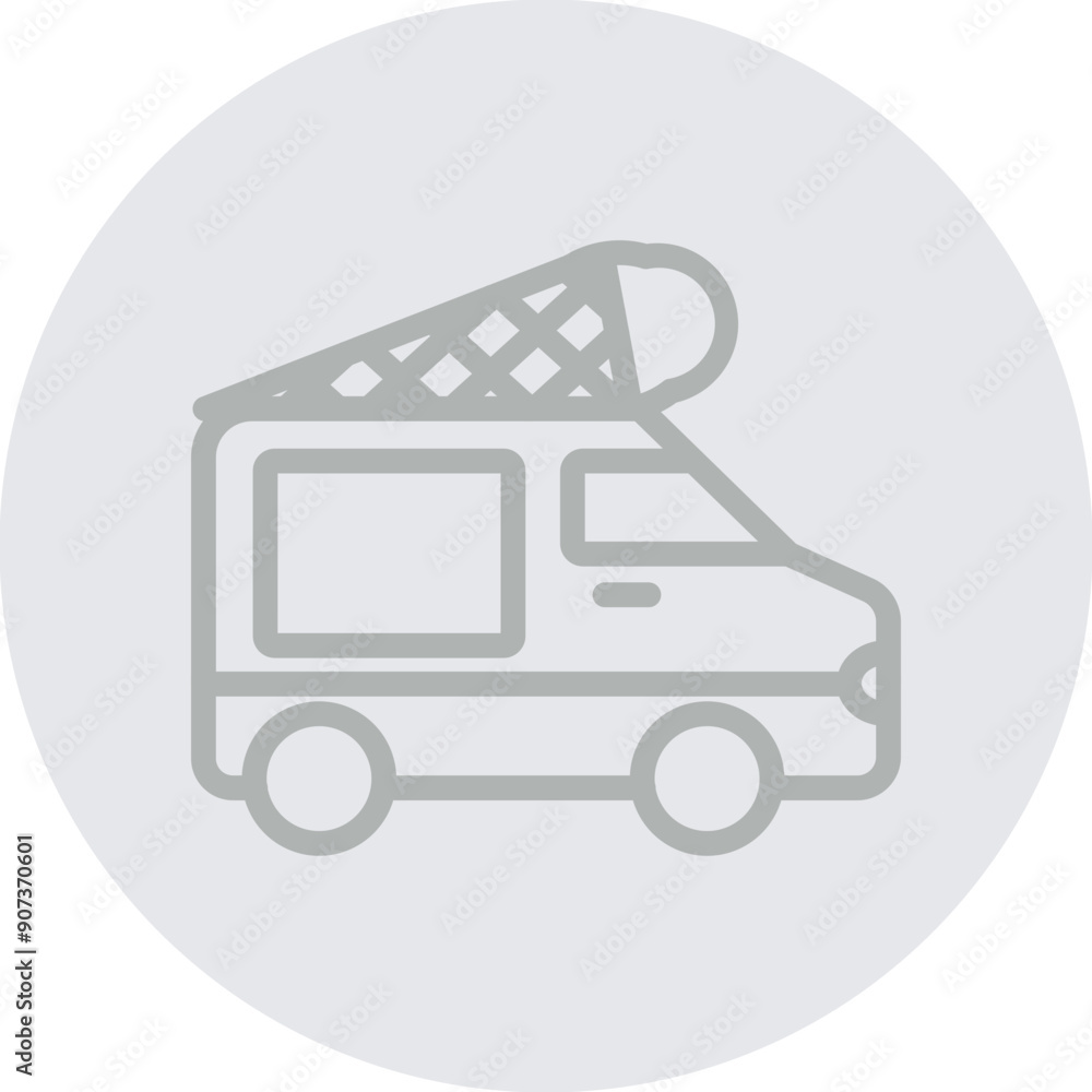 Ice Cream Truck Vector Line Grey Circle Grey Ice Cream Truck Vector Line Grey Circle Grey