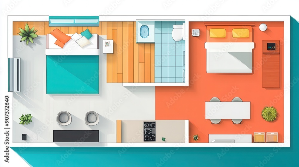 Energyefficient structures with insulated walls, flat design, top view, lowenergy design theme, cartoon drawing, Splitcomplementary color scheme Energyefficient structures with insulated walls, flat design, top view, lowenergy design theme, cartoon drawing, Splitcomplementary color scheme