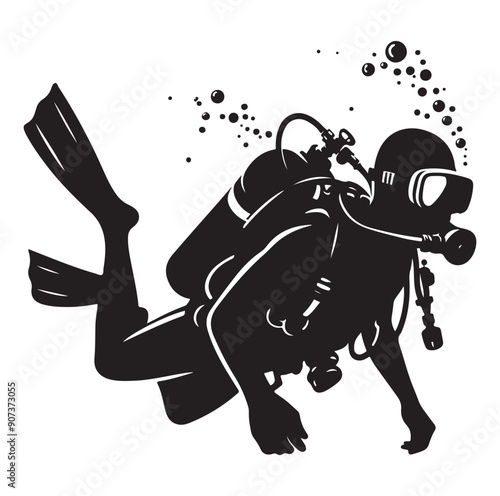 Scuba diving people silhouettes vector illustrations isolated on white background.