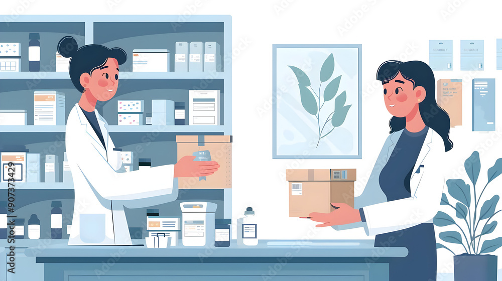 Pharmacists Receiving Delivery Packages Pharmacists Receiving Delivery Packages