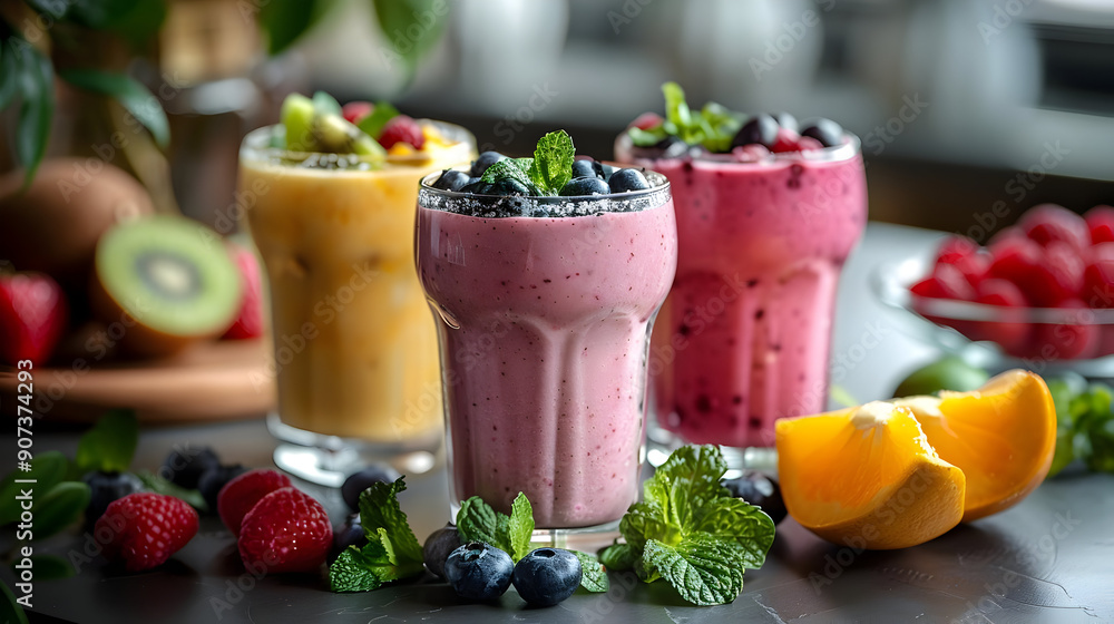 Delicious Fruit Smoothies with Kiwi, Orange & Berries Delicious Fruit Smoothies with Kiwi, Orange & Berries
