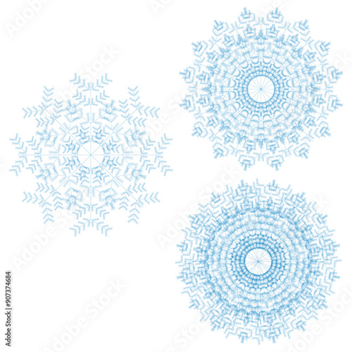 Beautifully detailed vector illustrations of snowflakes, perfect for Christmas-themed designs, holiday decorations, and winter projects.