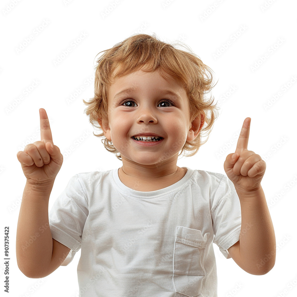 A young child is smiling and pointing at the camera with both hands raised. The child is wearing a white shirt and he is happy and excited A young child is smiling and pointing at the camera with both hands raised. The child is wearing a white shirt and he is happy and excited