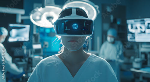 A Doctor Wearing AR Glasses in an Operating Room Cinematically