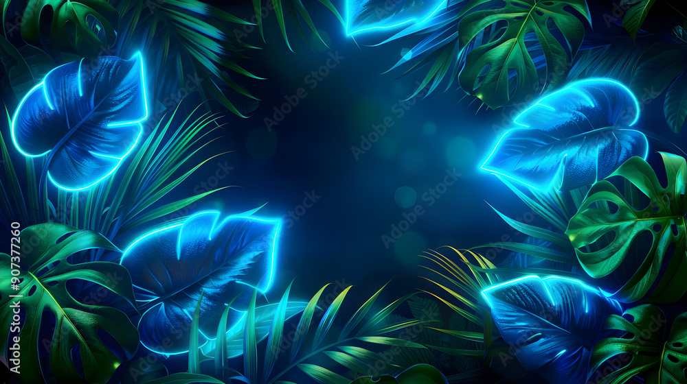 Neon Tropical Leaves Background Neon Tropical Leaves Background