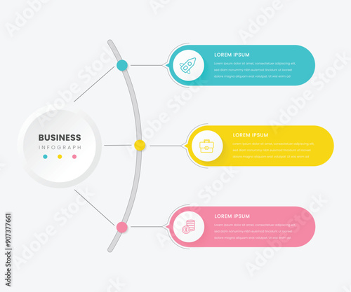 Modern business infographic template with 3 options or steps icons.