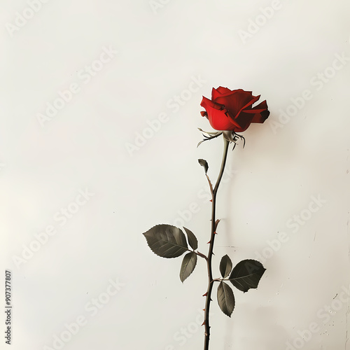 Red rose on a white background, Minimalist Single Red Rose with a Simple Outline
