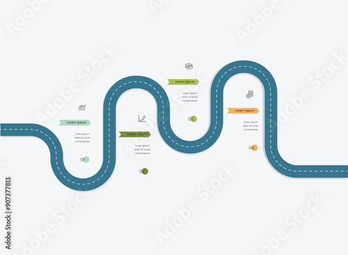 Infographic roadmap design template. Business Timeline of 4 Important Business Events annual business presentation. Vector illustration.