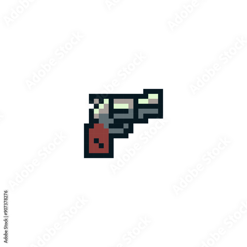 Gun pixel art icon weapon blaster isolated vector illustration. Design for sticker, mobile app and logo. Game assets 8-bit sprite.