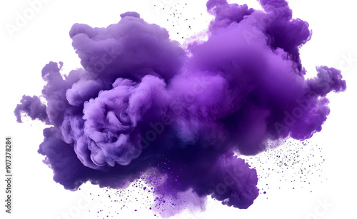 Abstract colored Purple powder, dirt cloud explode smoke cloud on transparent png.