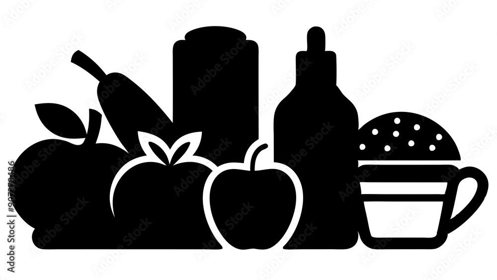 Delicious Food Silhouettes: Creative Designs and Culinary Art, Graphics for Restaurants and Recipes. Delicious Food Silhouettes: Creative Designs and Culinary Art, Graphics for Restaurants and Recipes.