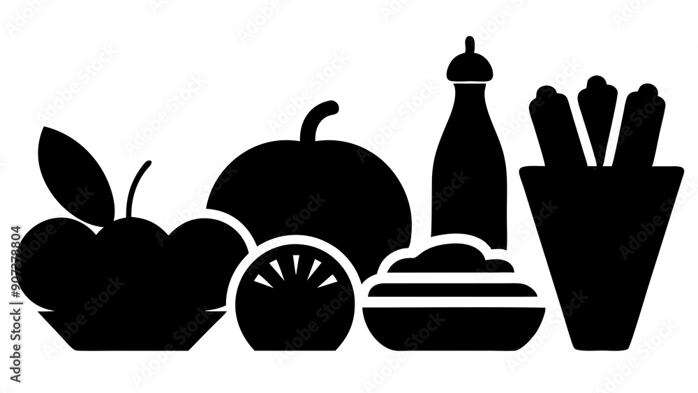 Delicious Food Silhouettes: Creative Designs and Culinary Art, Graphics for Restaurants and Recipes. Delicious Food Silhouettes: Creative Designs and Culinary Art, Graphics for Restaurants and Recipes.