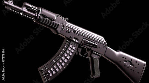 Detailed View of a Modern Assault Rifle With Black Finish and Magazine photo