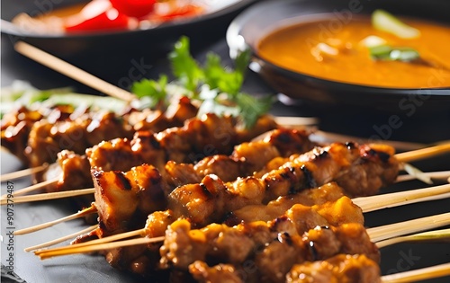 grilled chicken wings on grill,Satay,
satay,
Keep the grilling sticks.
Satay Chao Thiang,
satay malaysia,
thai satay,
bean sauce,
chicken satay,
satay meat,
pork satay,
tofu satay,
satay recipe,
stree photo