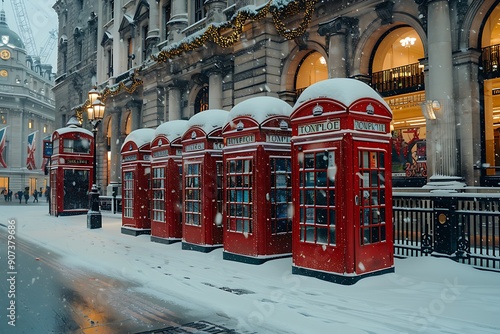 London Red Telephone Boxes, Phone boxes in the Snow, London Snow, Covent Garden Snow, Telephone Box in the Snow. White Christmas in London