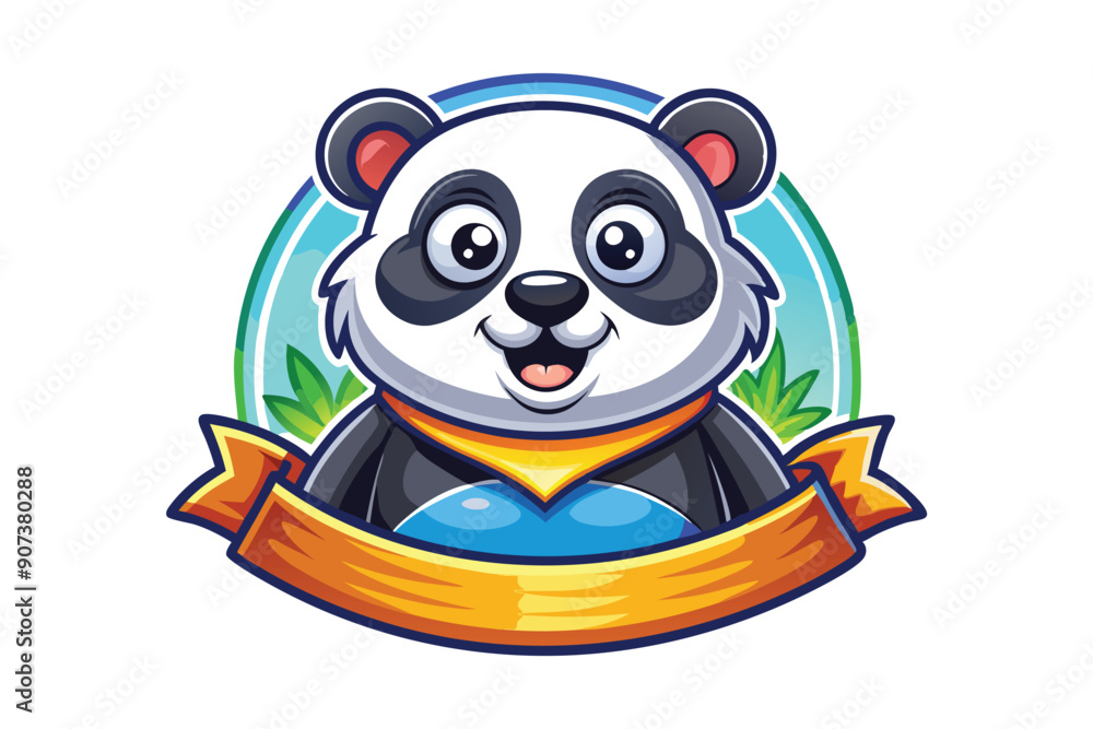 Naklejka premium Cheerful Panda Mascot with a Ribbon Banner