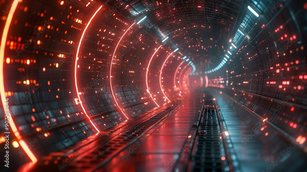 Illuminated Tunnel with Striking Red Lights Illuminated Tunnel with Striking Red Lights