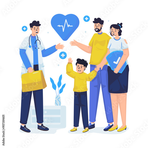 Family medical care insurance vector illustration