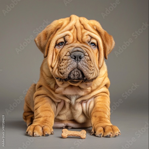 Adorable Dogue de Bordeaux Puppy with a Bone.