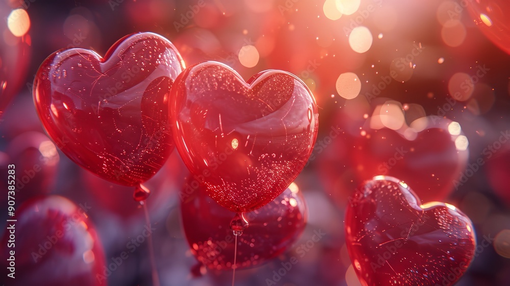 Pink heart shaped balloons against a soft pink and white bokeh background. Perfect for Valentine's Day or love-themed projects. Pink heart shaped balloons against a soft pink and white bokeh background. Perfect for Valentine's Day or love-themed projects.