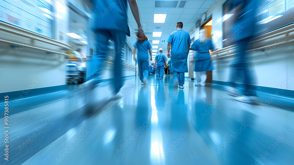 Blurry Hospital Corridor with Medical Staff Blurry Hospital Corridor with Medical Staff