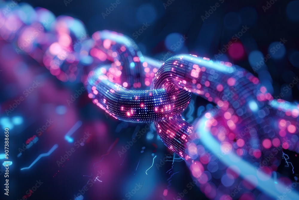 A vibrant digital chain illuminated with colorful lights, representing connectivity and innovation in technology. A vibrant digital chain illuminated with colorful lights, representing connectivity and innovation in technology.