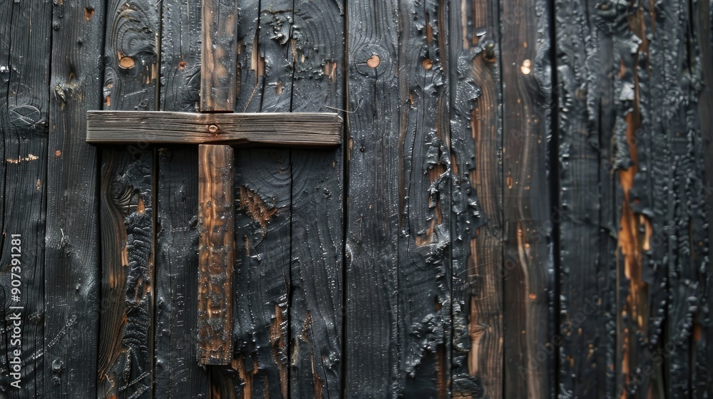 Rusty black wooden background with a wooden cross Rusty black wooden background with a wooden cross