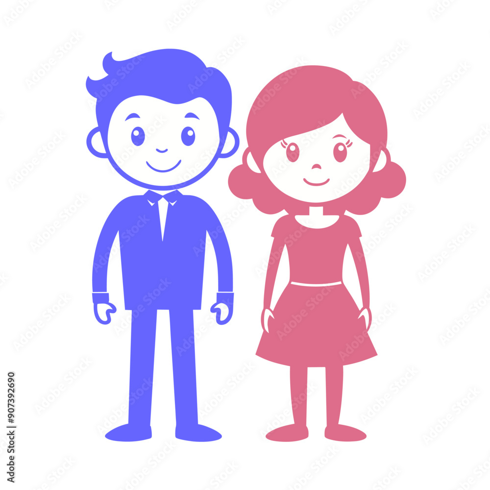Man and woman simple icons. Concept for dating or searching for romantic partner on internet. Flat cartoon illustration. Man and woman simple icons. Concept for dating or searching for romantic partner on internet. Flat cartoon illustration.
