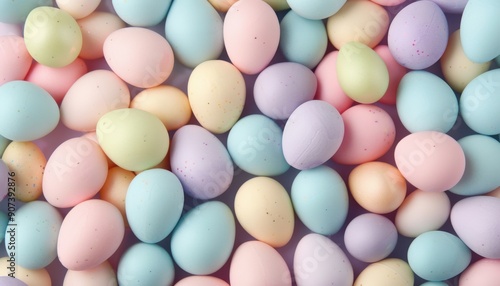 Pastel-Colored Easter Eggs Close-Up on a Purple Background