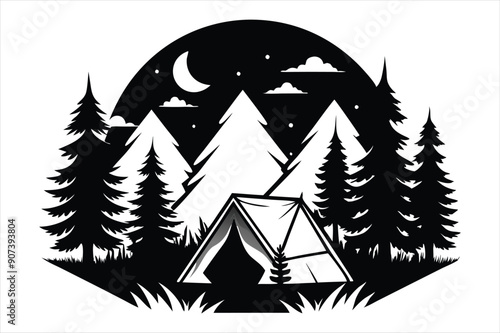 Tent in Forest black vector