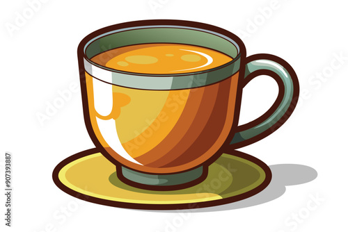 Cartoon Illustration of a Mug of Orange Tea with a Saucer