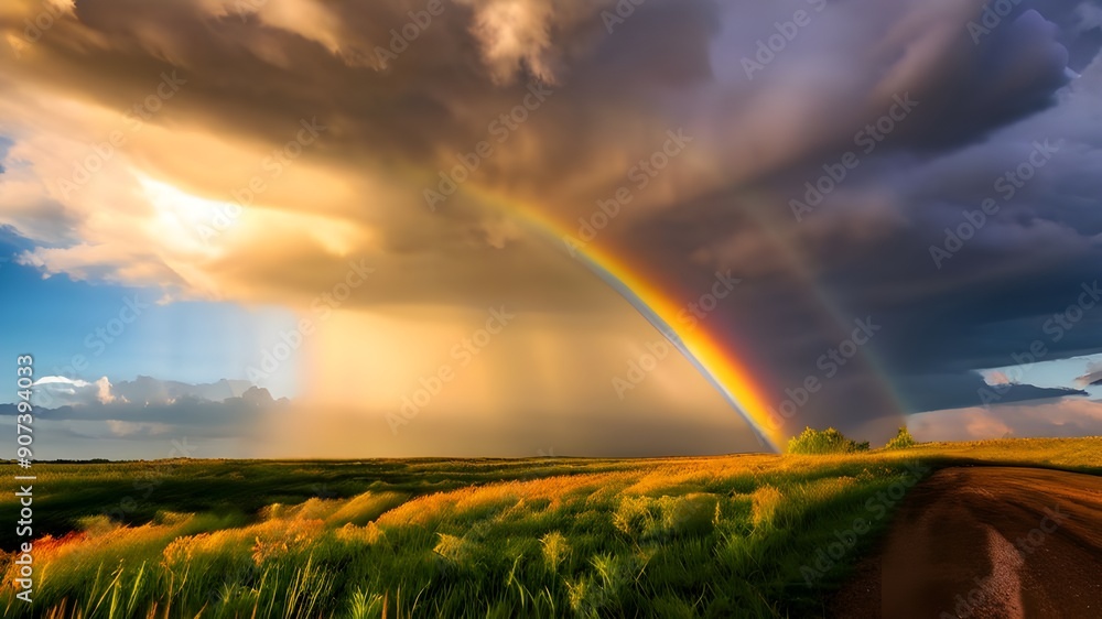 Obraz premium Rainbow after the Storm Photographing Hope and Renewal with a Rainbow Emerging after Rainfall