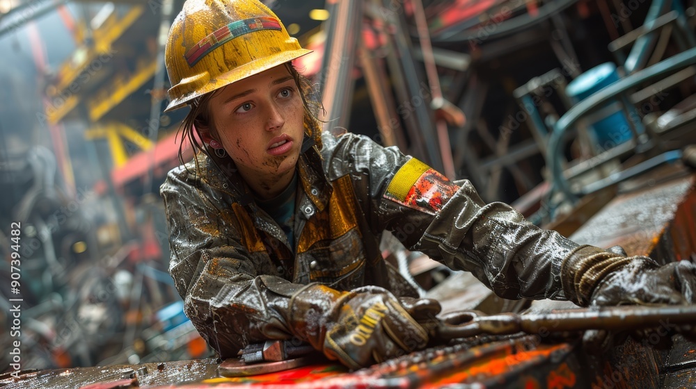 Young Worker Operating Machinery in a Construction Site During Daylight Hours. Generative AI Young Worker Operating Machinery in a Construction Site During Daylight Hours. Generative AI