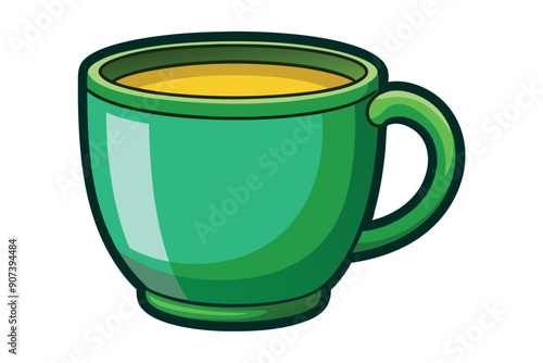 Green Mug Filled with Yellow Beverage