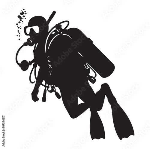 Scuba diving people silhouettes vector illustrations isolated on white background.