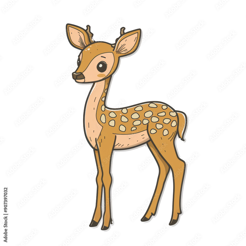 Cute Cartoon Animal Sticker of a Baby Deer with Spotted Fur and Big Eyes - Perfect for Kids' Crafts, Scrapbooking, and Decoration Cute Cartoon Animal Sticker of a Baby Deer with Spotted Fur and Big Eyes - Perfect for Kids' Crafts, Scrapbooking, and Decoration