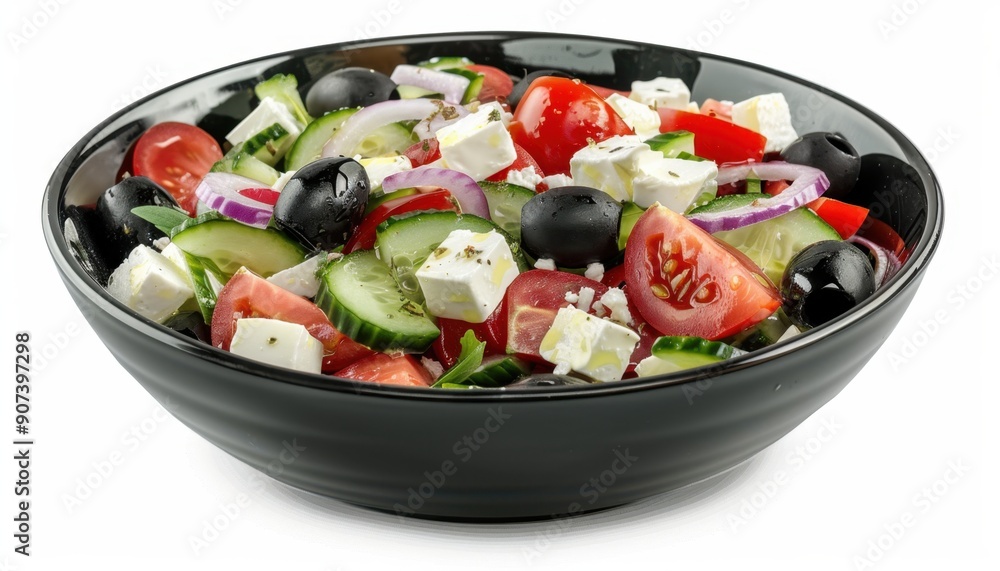 Fresh Mediterranean Salad With Feta Cheese and Vegetables Served in a Black Bowl Fresh Mediterranean Salad With Feta Cheese and Vegetables Served in a Black Bowl