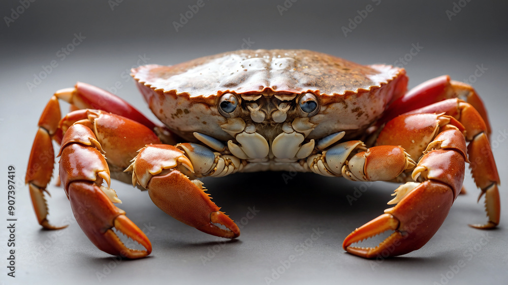 Portrait of a vibrant red crab against a pristine white background, showcasing its detailed shell texture and vivid coloration. Portrait of a vibrant red crab against a pristine white background, showcasing its detailed shell texture and vivid coloration.